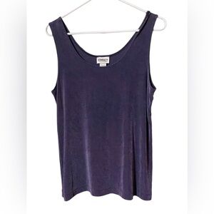 Chicos Travelers Sleeve Top Women 2 US Large Purple Slinky Knit Scoop Neck Comfy